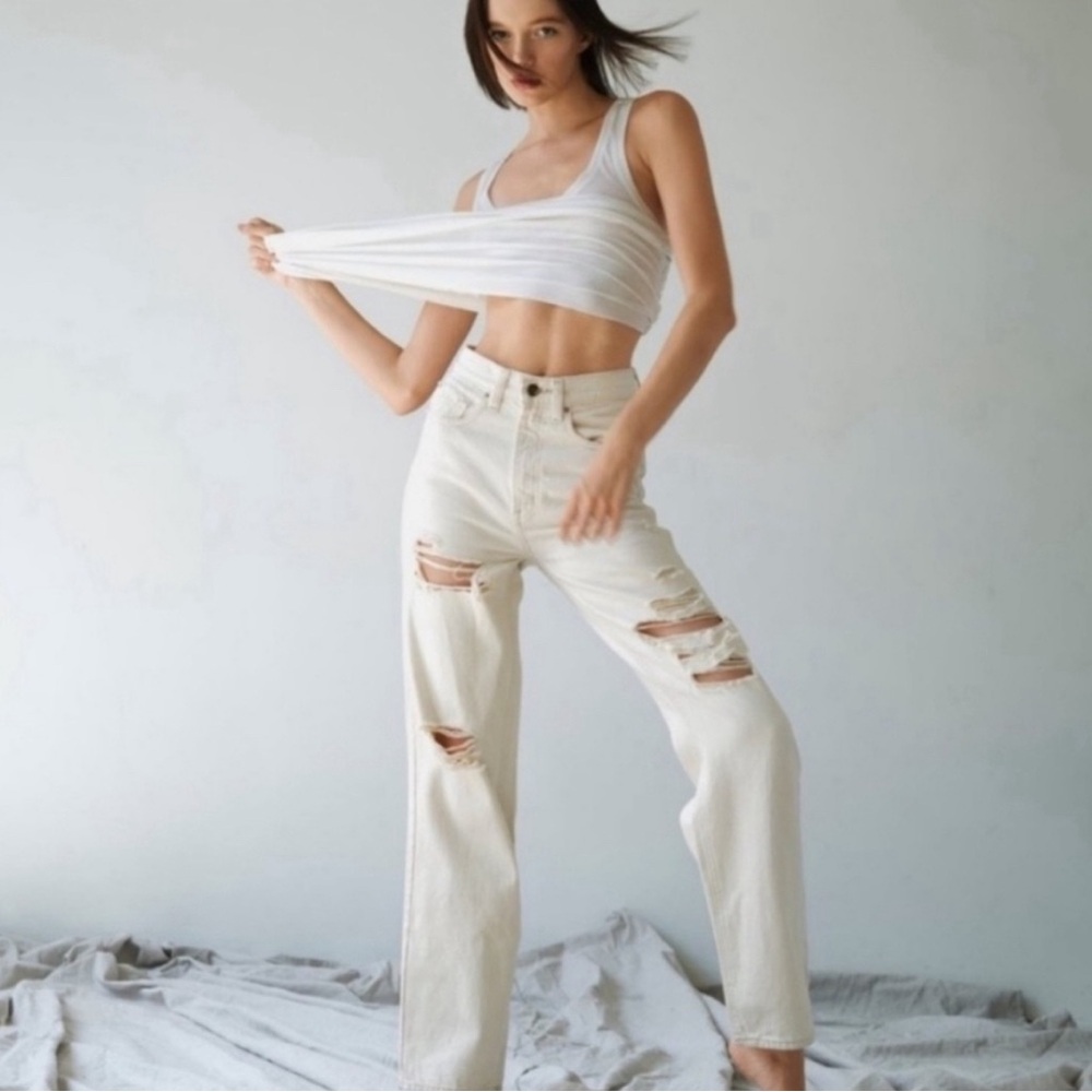 Urban Outfitters High Rise Baggy Distressed White Jeans